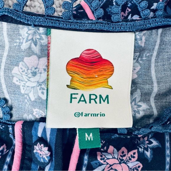 NEW Farm Rio Printed Cotton Poplin Crochet Trim Jumpsuit Navy Medium - Picture 9 of 12